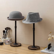 Wood Hat Holder Stand with Industrial Metal Pipe, Tabletop Hat Rack, Set of 2-MyGift