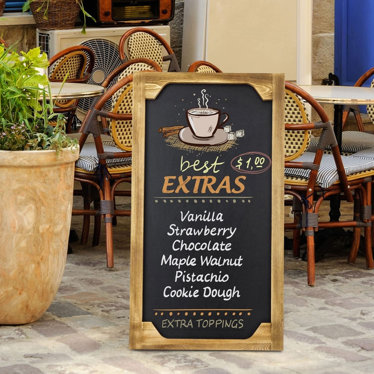 3-Foot Tall Freestanding Chalkboard Sign, Burnt Wood Commercial Extra Large Chalk Board with Easel Style Stand