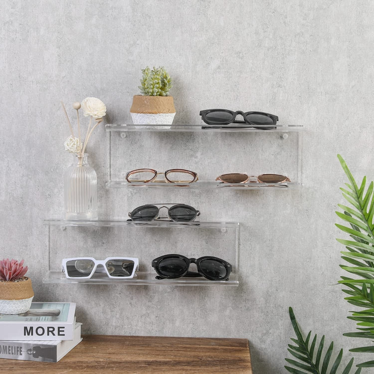 Wall Mounted Clear Acrylic Sunglasses Display Rack with Angled Edge, Home and Retail Hanging Eyewear Organizer