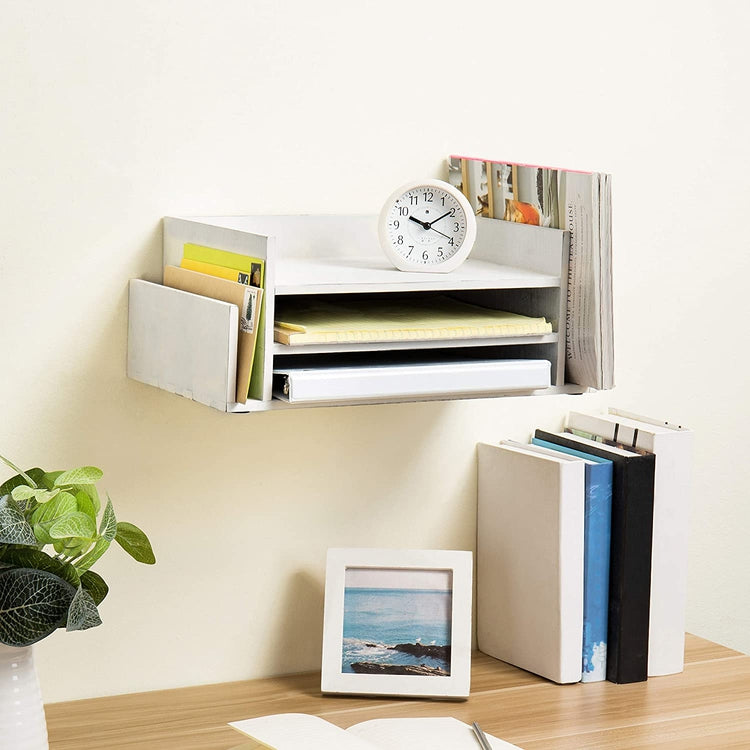 3-Tier Vintage White Wood Office Desktop Document Tray and Mail Sorter-MyGift