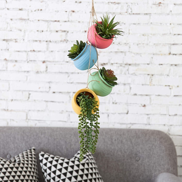 Bright Pastel Ceramic Hanging Flower 4-Pot Planter Set – MyGift