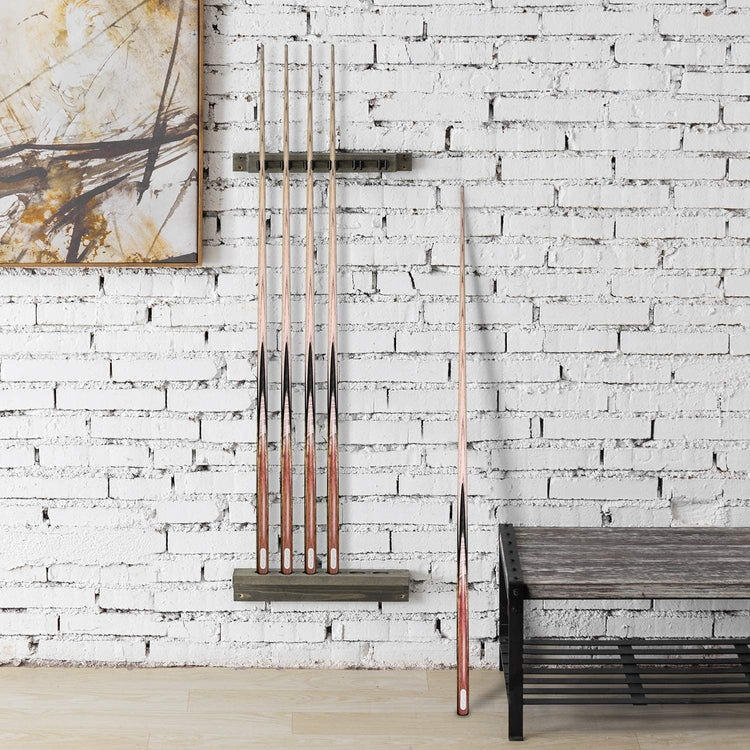 2-Piece, Gray Wood Wall Mounted Billiards Pool Cue Stick Storage Rack for 6 Cues-MyGift