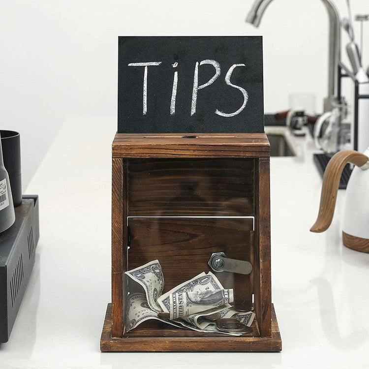 Wood Tip Collection & Donation Box, Removable Chalkboard and Clear Acrylic Sign Holder-MyGift