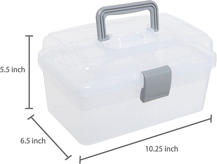 Clear Gray Multipurpose First Aid, Arts & Craft Supply Case, Storage Container Box with Removable Tray-MyGift