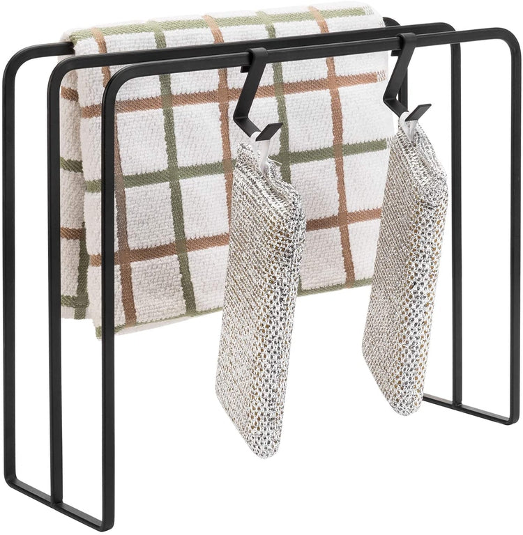 Dual-Bar Kitchen Countertop Dishcloth Drying Rack with 2 Sponge Hooks-MyGift