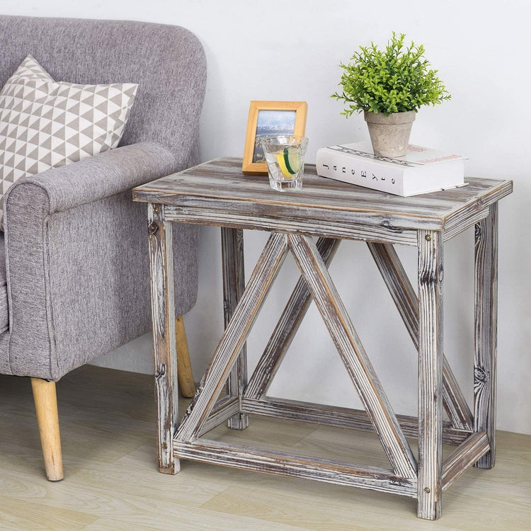 26 x 14 inch Torched Wood Rectangular Accent Side End Table