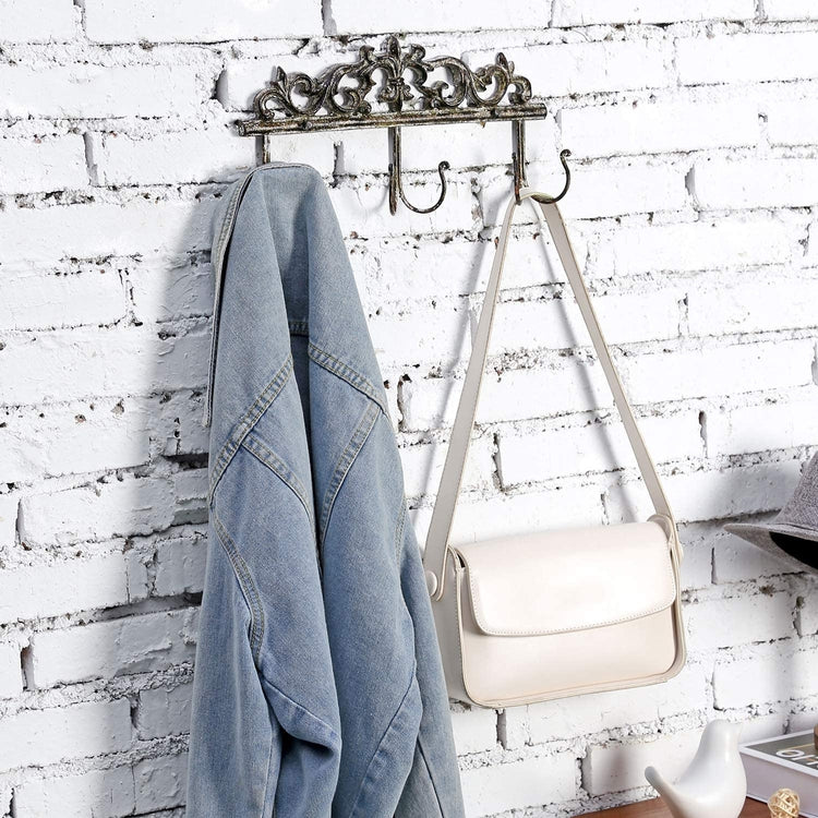 6 Hook Vintage Metal Wall Mounted Coat Rack, Decorative Entryway Storage Hooks-MyGift