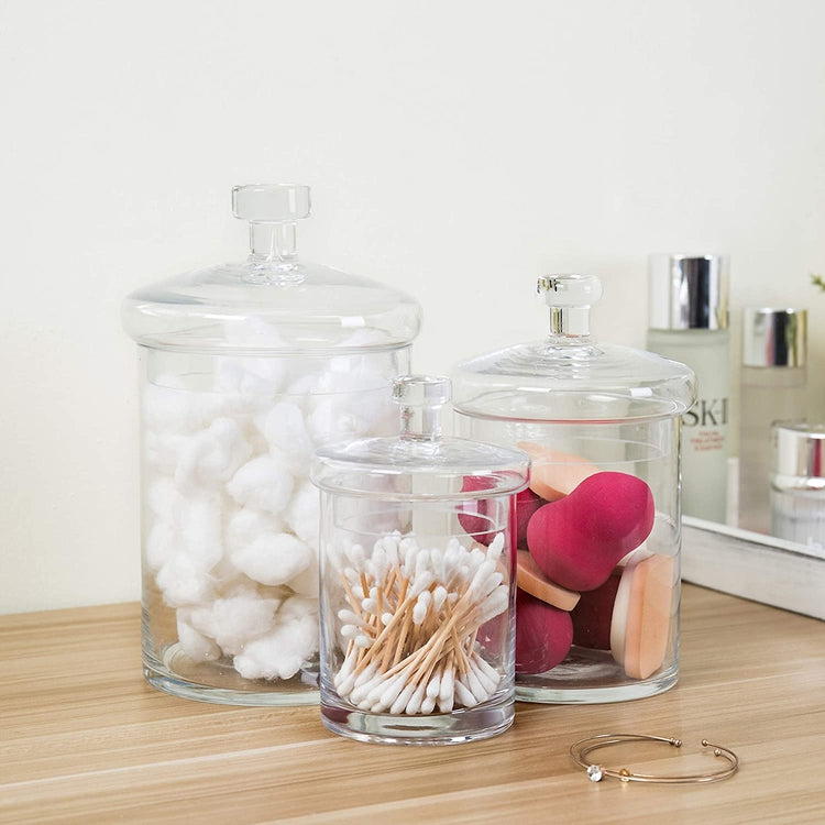 Mini Glass Apothecary Jars-Cotton Jar-Bathroom Storage Organizer Canisters Set of 3