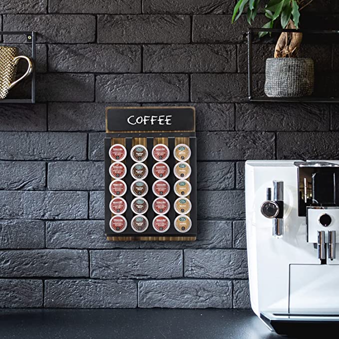 Wall Mounted Wood and Metal Coffee Pod Capsule Holder, Coffee Pod Holder Rack with Chalkboard Label-MyGift