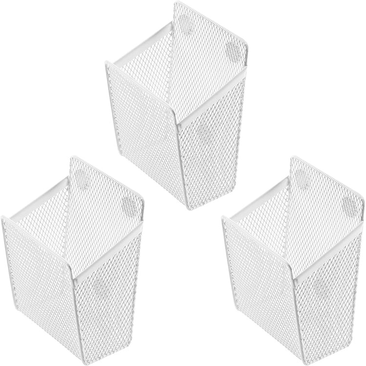 Set of 3, White Wire Mesh Magnetic Storage Baskets, Office Supply Organizers-MyGift