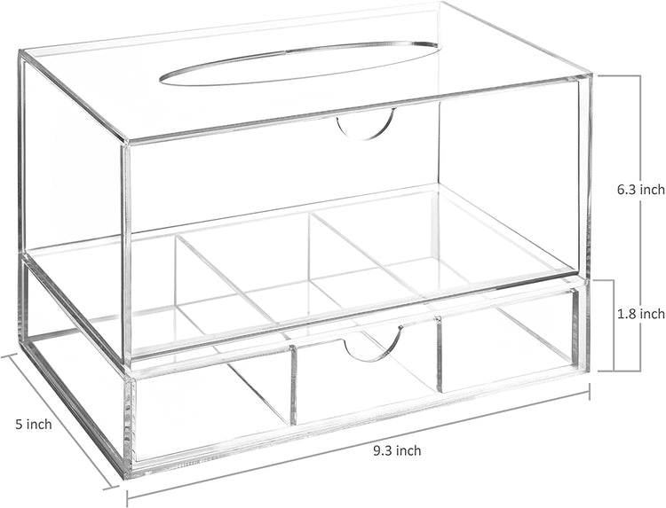 Clear Acrylic Countertop Makeup Organizer, Cosmetics Storage Drawer & Tissue Dispenser-MyGift