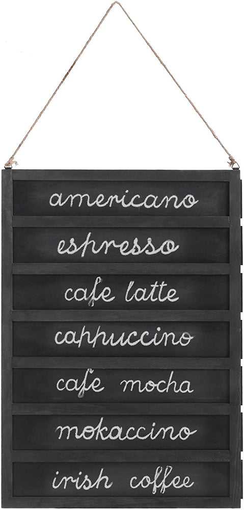 24-Inch Wall-Mounted Wood, 7 Slot Chalkboard Menu Sign with Removable Boards and Hanging Rope-MyGift