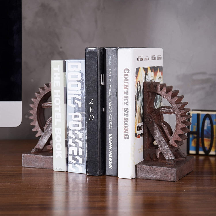 1 Pair, Realistic Industrial Gear-Shaped Bronze-Tone Bookends