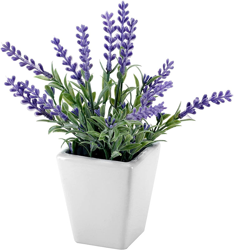 3 Pack 7.5 Inch Tall Artificial Lavender Plant with Ceramic Pot, Faux Flower for Home or Office-MyGift