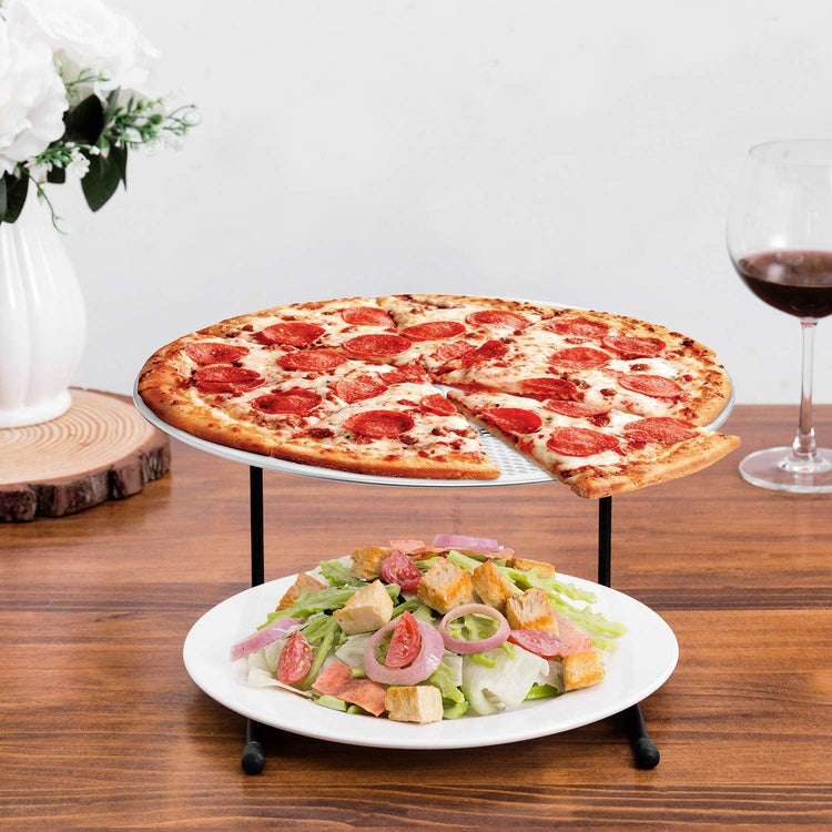 Black Metal Pizza Pan Riser Stands, Tabletop Food Platter Display Racks, Set of 4