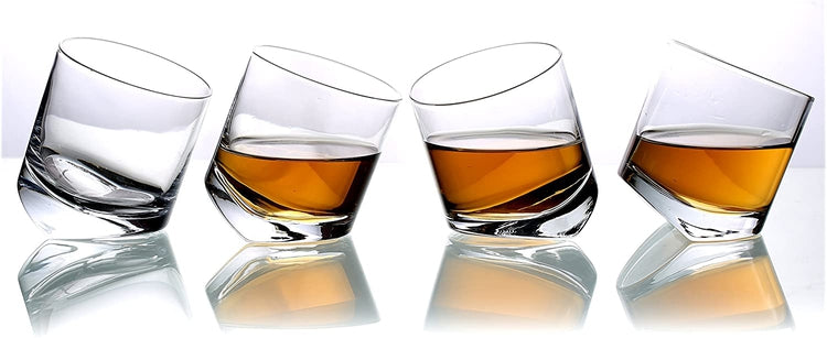 Set of 4, 10 oz Twisted Design Clear Glasses Old Fashioned Whiskey Tumblers-MyGift