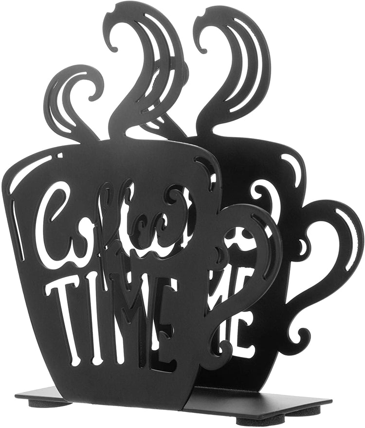 Decorative Coffee Time Mug Design Black Metal Napkin Holder-MyGift
