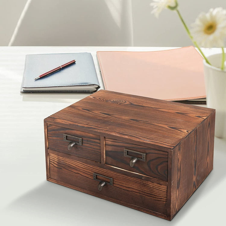 MyGift Small Natural Wood Office Storage Cabinet/Jewelry Organizer with 3 Drawers