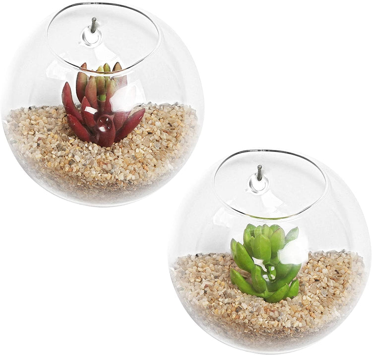 Wall Mounted Clear Glass Terrariums, Air Plant Globes, Hanging Candle Display Bowls, Set of 2