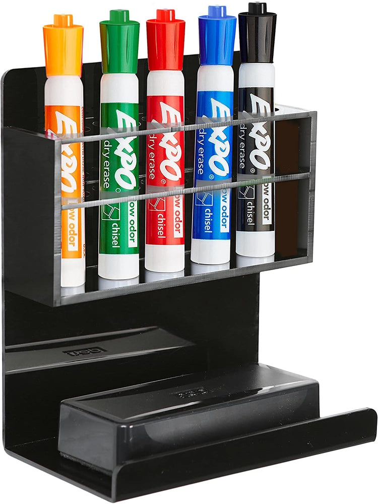 Black Acrylic Wall Mounted 5 Slot Whiteboard Dry Erase Marker and Eraser Holder Rack-MyGift