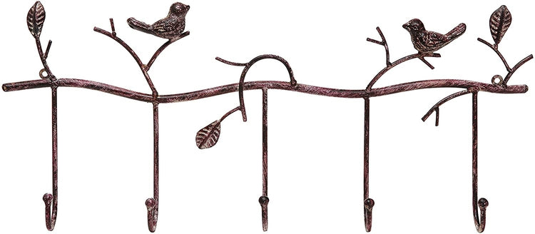 Decorative Tree Branch and Birds Wall Mounted Metal 5 Coat Hook Clothi –  MyGift