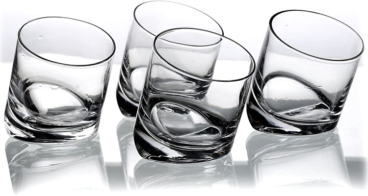 Set of 4, 10 oz Twisted Design Clear Glasses Old Fashioned Whiskey Tumblers-MyGift