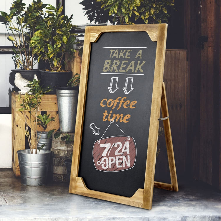 3-Foot Tall Freestanding Chalkboard Sign, Burnt Wood Commercial Extra Large Chalk Board with Easel Style Stand-MyGift