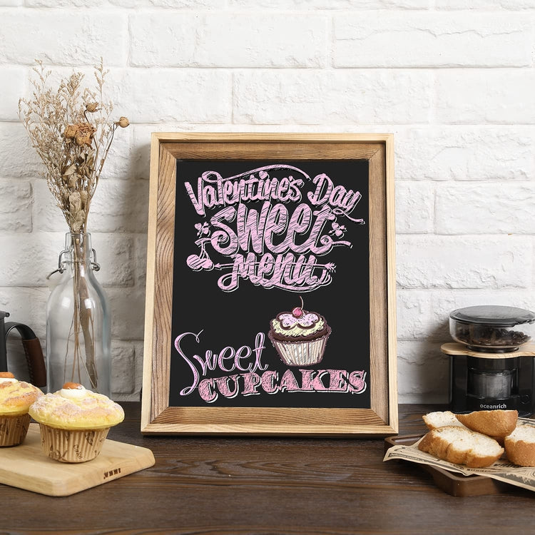Picture Frame Style Chalkboard Tabletop Easel, Two-Toned Rustic Burnt Wood Framed Freestanding Chalkboard Sign