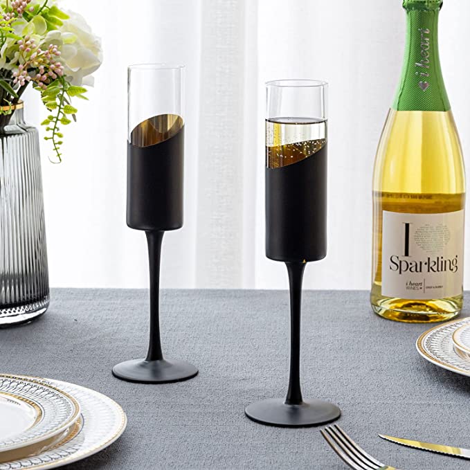 Toasting Drinking Glasses Cylindrical Drinkware, Champagne Flute Glass, Set of 4