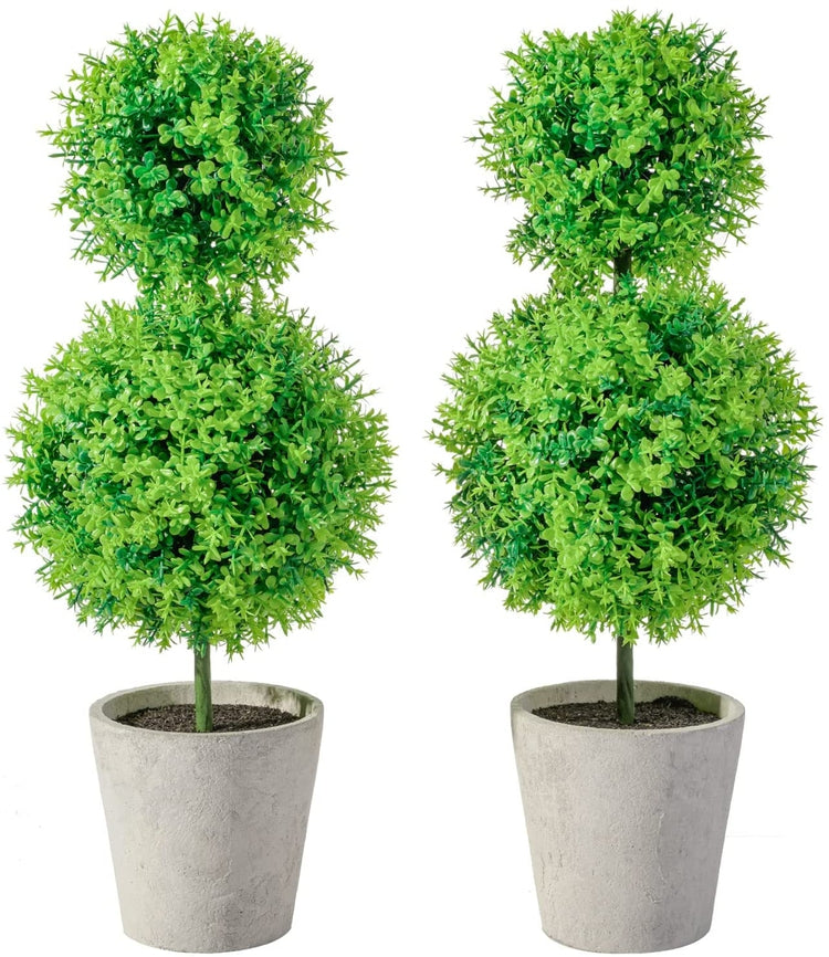 Artificial Boxwood Topiary Trees, Decorative Faux Indoor Plants in Gray Paper Pulp Planter Pots