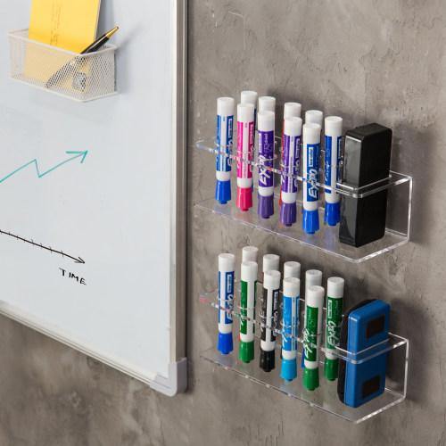 Wall-Mounted Clear Acrylic Dry-Erase Marker & Eraser Holders, Set of 2