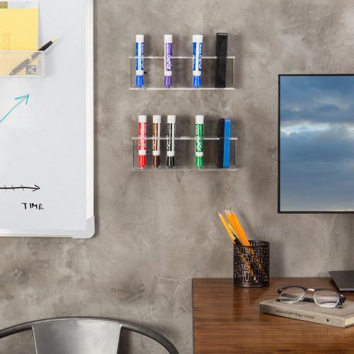 Wall-Mounted Clear Acrylic Dry-Erase Marker & Eraser Holders, Set of 2 - MyGift