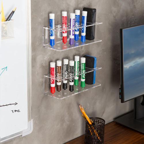 Wall-Mounted Clear Acrylic Dry-Erase Marker & Eraser Holders, Set of 2 - MyGift