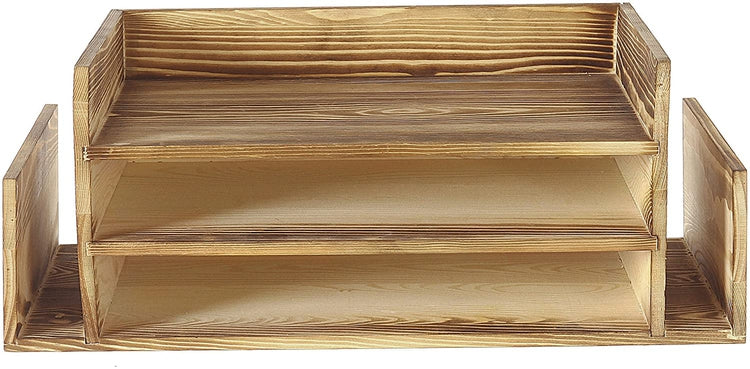 3 Tier Rustic Wood Desktop Document Tray & Office Mail Storage Organizer-MyGift