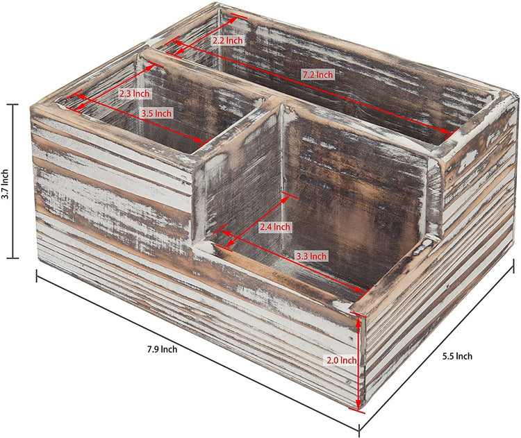 Torched Wood 3-Compartment Desktop Stationary Organizer, Remote Control and Media Storage Holder-MyGift