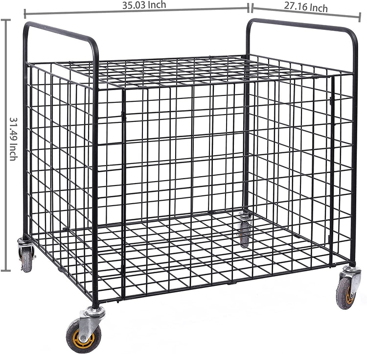 Black Metal Rolling Multi Sports Ball Storage Hopper & Basketball, Football, Soccer Equipment Cart-MyGift
