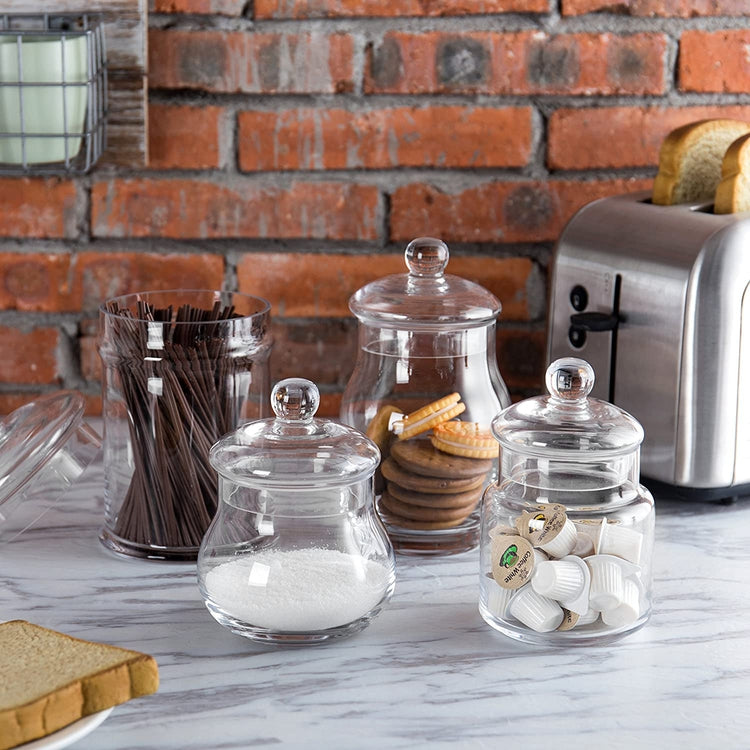 Set of 4 Clear Glass Apothecary Jars with Lids