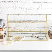 3-Tier Glass Jewelry Display Case with Gold-Tone Metal Frame-MyGift
