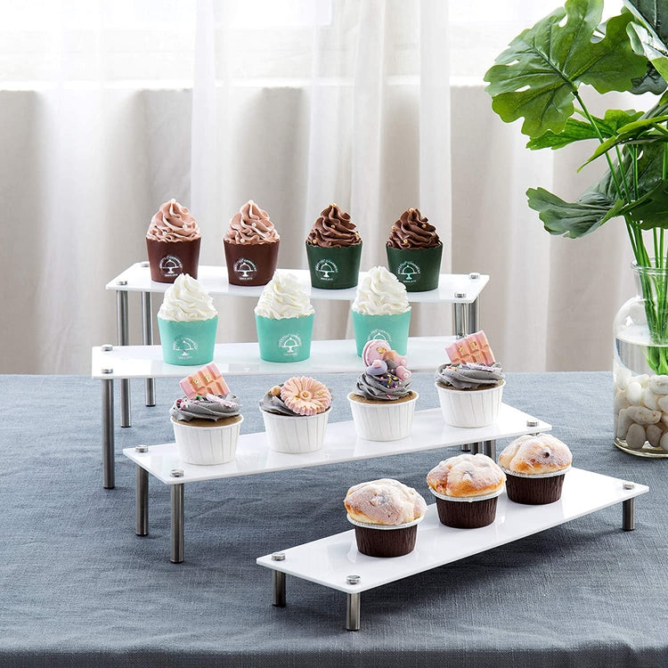 White Acrylic Cupcake & Dessert 4-Tier Rectangular Display Riser