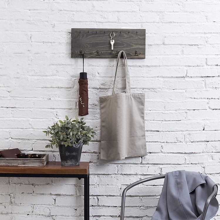 Vintage Grey Wood Wall Mounted Coat Hook & Key Holder Rack