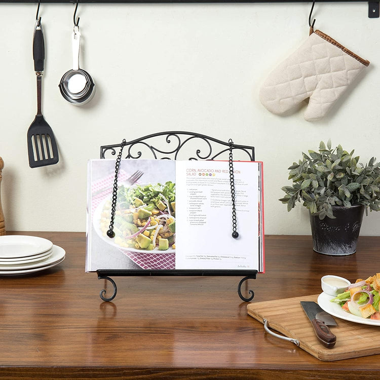 Black Metal Vintage Scrollwork Design Kitchen Cookbook Holder