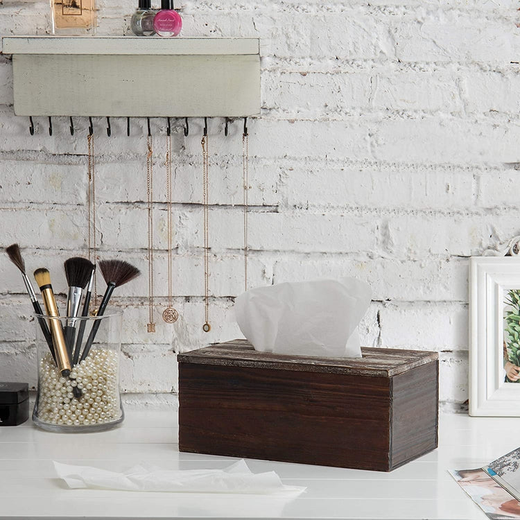 Rectangular Rustic Distressed Torched Wood Tissue Box Holder