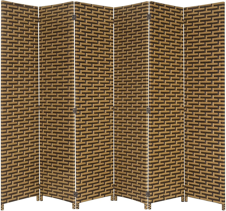 6-Foot Beige and Black Freestanding 6 Panel Wicker Privacy Room Divider with Dual-Action Hinges-MyGift