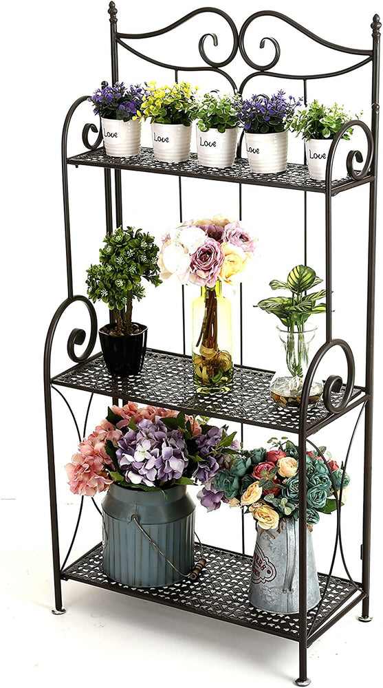45-Inch Freestanding Metal Scrollwork Foldable 3-Tier Plant, Home Décor Display Stand Bookshelf-MyGift