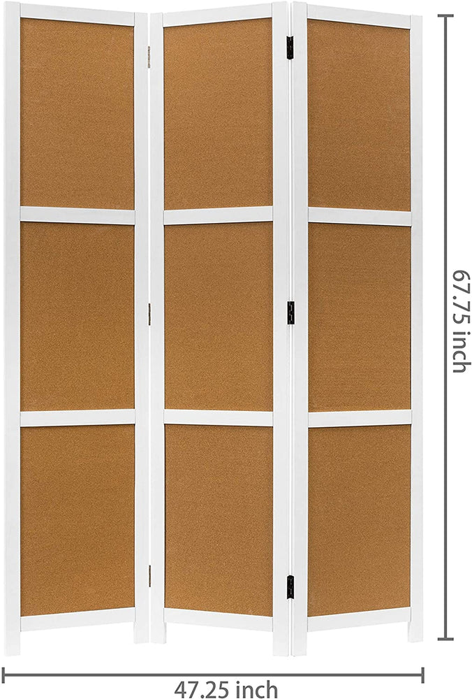 3 Panel Corkboard Style White Wood Framed Folding Room Divider-MyGift