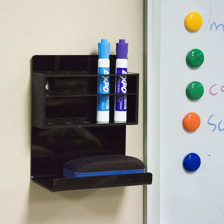 Black Acrylic Wall Mounted 5 Slot Whiteboard Dry Erase Marker and Eraser Holder Rack-MyGift