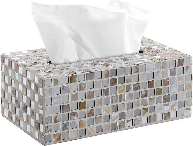 MyGift White Contemporary Glass Mosaic Tiled Design Facial Tissue Refill Holder / Decorative Napkin Box Cover