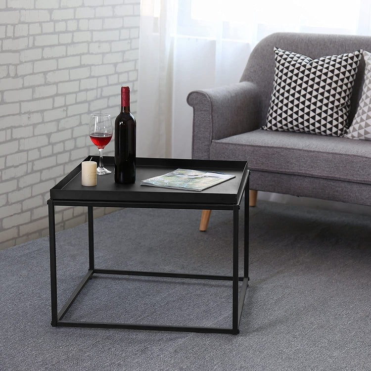 Matte Black Metal Square Coffee Table and Side Table