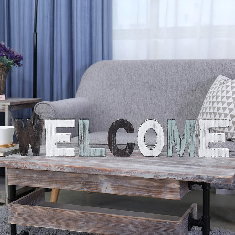 Multi Colored Rustic Wood WELCOME Decorative Cut-out Letter Sign