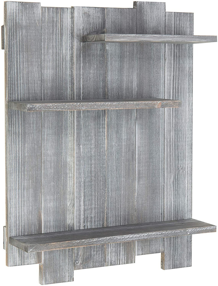 3 Tier Vintage Gray Wood Staggered Shelves, Wall Mounted Shelves for Organization-MyGift